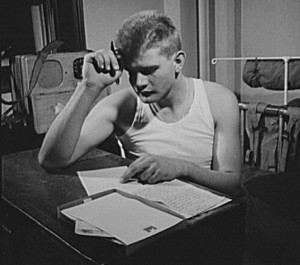Sergeant George Camblair writing letters home from camp. Courtesy of the Library of Congress, Prints & Photographs Division.