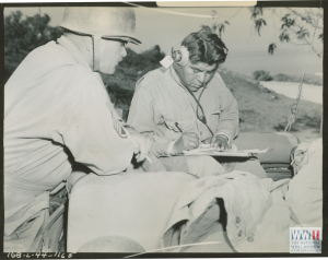 US soldier taking down a message in Hopi at Camp San Luis Obispo on 28 March, 1944. U.S. Army Signal Corps photograph, Gift in Memory of Maurice T. White, from the collection of The National World War II Museum