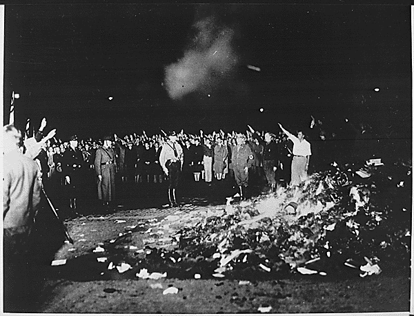 Germans Giving the Nazi Salute as Banned Books Burn. 1933. Retrieved From: The National Archives Catalog. 