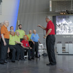 Calvin Moret singing with the Mardi Gras Chorus on his 90th birthday for the Museum's End of WWII Ceremony on August 15, 2015.