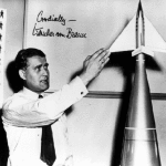 von Braun giving a talk about space exploration at Disney studios. From NASA.